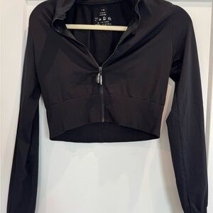 Amazon Black Long Sleeve Zip-Up Crop Top